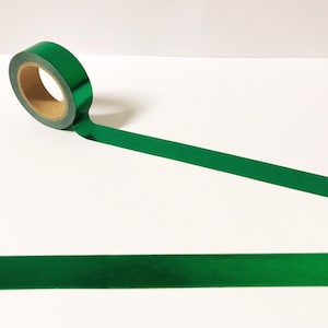 Cinta Washi verde, cinta Washi brillante, cinta Washi de lámina verde brillante, accesorios del planificador, diario de balas, papelería verde, cinta de álbum de recortes