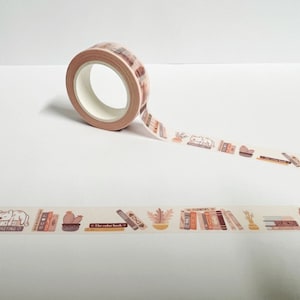 Cinta washi de gato y libro, cinta washi de 15 mm, planificador de lectura, washi de biblioteca, accesorios para bullet journal, accesorios para planificador, pegatinas para álbumes de recortes