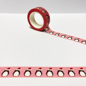 Cinta Washi de pingüino, Cinta de envoltura navideña, Cinta Washi de Navidad rosa pingüino, Planificador de Navidad, Decoración navideña, Diario de balas, Planificador