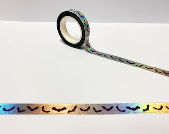 Purple Bats Washi Tape: Holographic Halloween Decorations