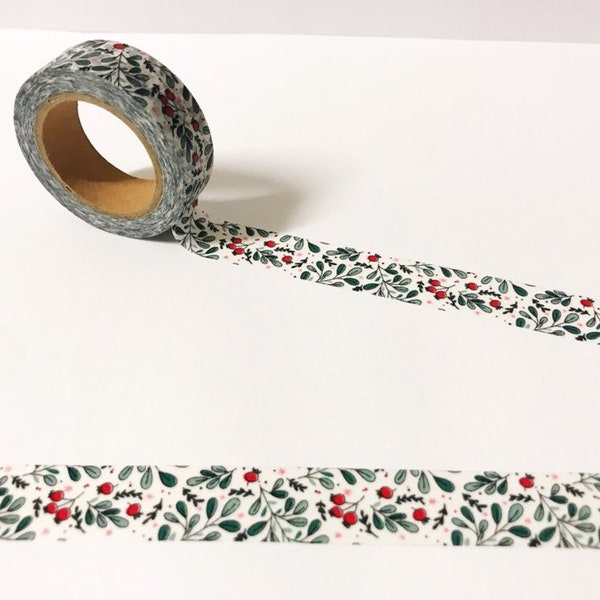 Winter Floral Washi Tape, Bullet Journal, Planner, Nature Washi, Leaves Washi Tape, Winter Planner, Christmas Washi, Foliage Washi Tape