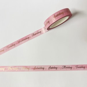 Días de la semana Washi Tape, Planificador semanal, Cinta Washi de 15 mm, Días de lámina de cobre, Accesorios Bullet Journal, Planificador rosa, Cinta Washi de días