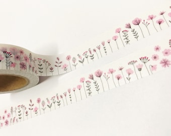 Pink Flower Washi Tape, 15mm Washi, Floral Washi Tape, Floral Stationary, Planner Accessories, Bullet Journal Accessories, Cute Washi Tape