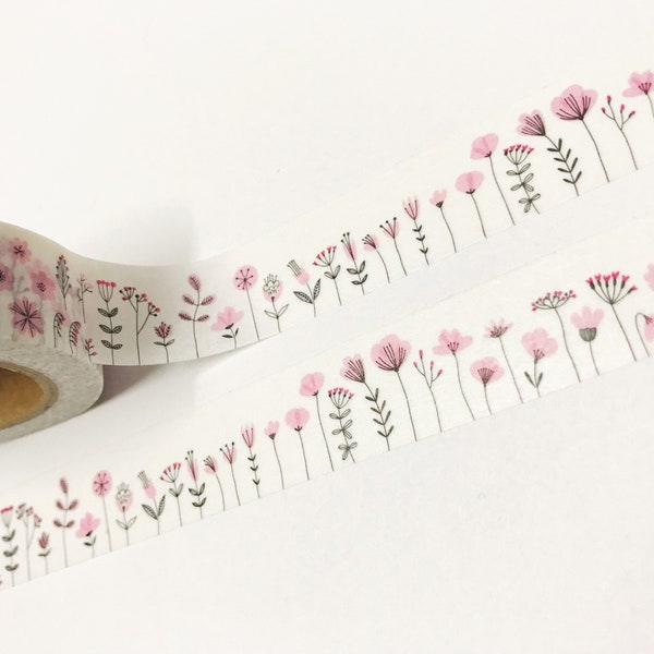 Rosa Blumen Washi Tape, 15mm Washi Tape, Florales Washi Tape, Floral stationär, Planer Zubehör, Bullet Journal Zubehör, süßes Washi Tape