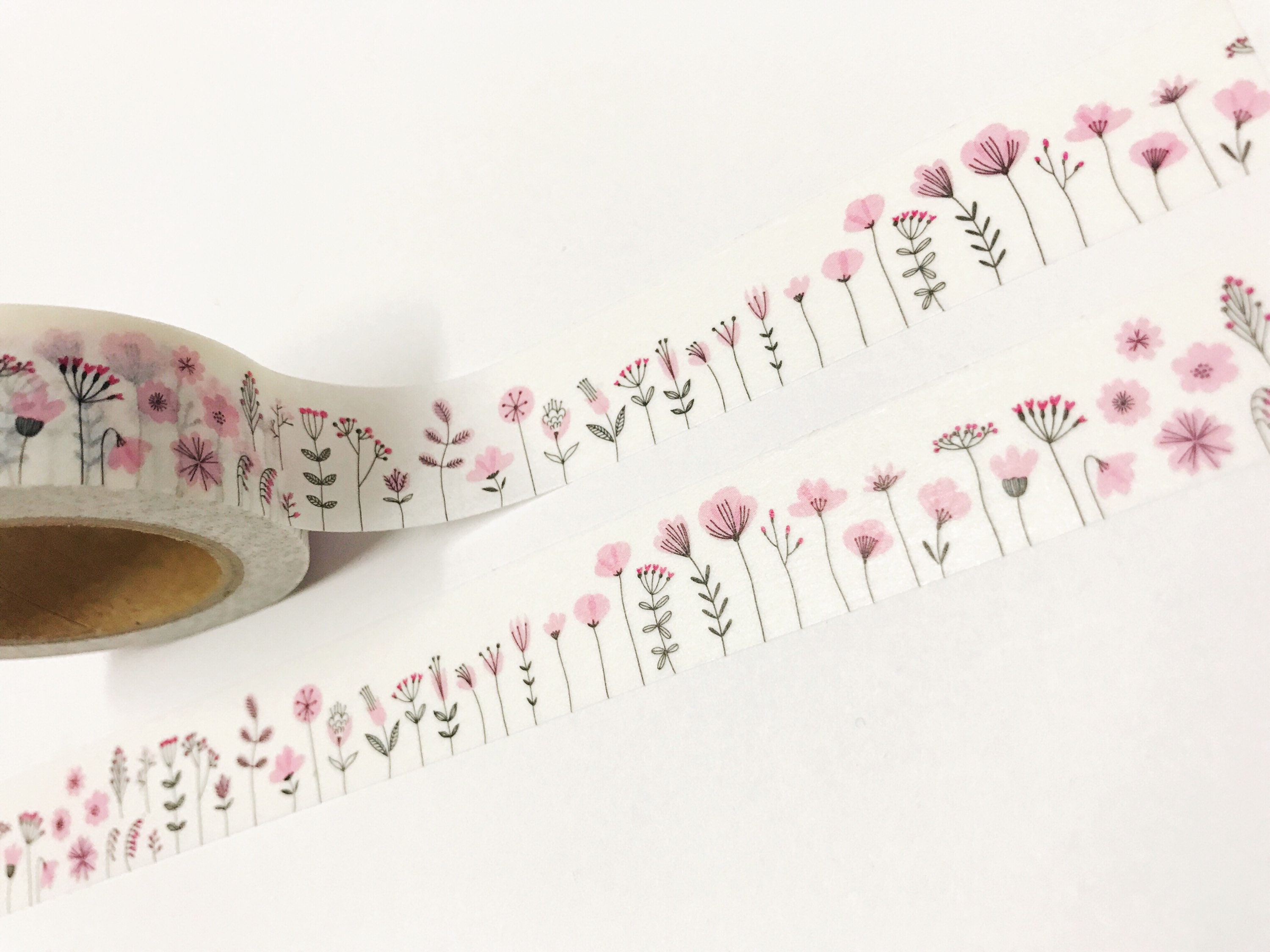 Pink Flower Washi Tape 15mm Washi Floral Washi Tape Floral Etsy