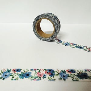 Cinta washi de flores azules, cinta washi de plantas, washi de naturaleza, cinta washi azul, papelería de hojas, cinta para diario, accesorios Filofax, agenda 2025