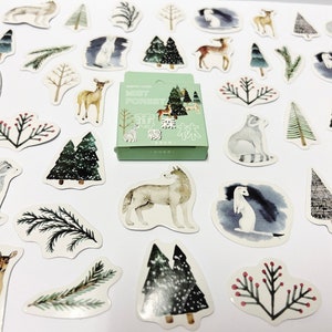 Pegatinas navideñas, conjunto de pegatinas del planificador, pegatinas del diario de balas, pegatinas Washi, pegatinas del bosque de invierno, paquete de pegatinas de accesorios del planificador