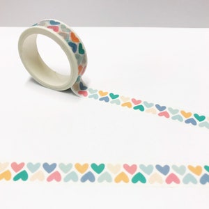 Cinta washi de corazones, cinta washi con forma de corazón de 15 mm, cinta decorativa, planificador de bullet journal, accesorios para álbumes de recortes, washi de corazones de arcoíris