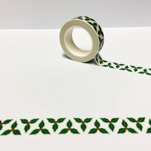 Christmas Holly Washi Tape, Washi Tape mit Stechpalmen, Weihnachten Verpackung, Stechpalme und Beere Washi, Planer Zubehör, Bullet Journal Weihnachten