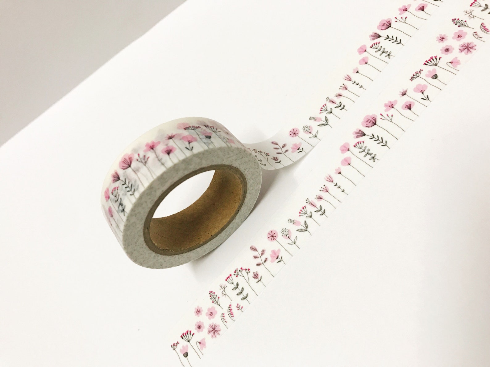 Pink Flower Washi Tape 15mm Washi Floral Washi Tape Floral Etsy