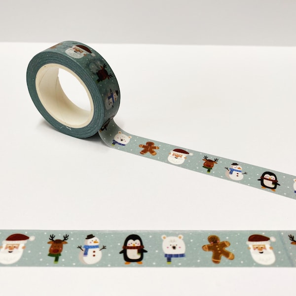 Christmas Animals Washi Tape, Christmas Wrapping Tape, Penguin Polar Bear Reindeer Gingerbread Man Washi Tape, Xmas Planner, Christmas Decor