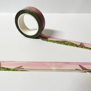 Cinta Washi de montaña y colinas, cinta Washi de la naturaleza, papelería escénica, suministros minimalistas del planificador de diarios de balas, cinta Washi de verano