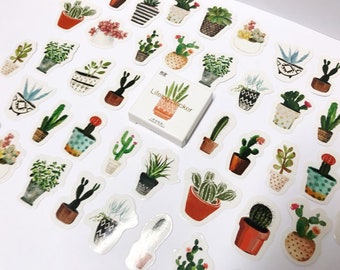 Cactus & Succulent Stickers: Kawaii Scrapbook Planner Stickers
