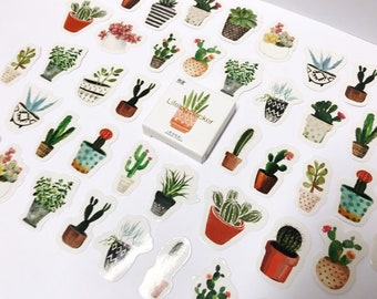 Plants Stickers, Succulent Stickers, Kawaii Stickers, Cactus Sticker Set, Scrapbook Sticker Pack, Planner Accessories, Journal Stickers