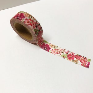 Cinta washi con flores rosas, accesorios para bullet journal, accesorios para agenda, washi con motivos naturales, cinta washi con flores, útiles escolares bonitos, cinta rosa