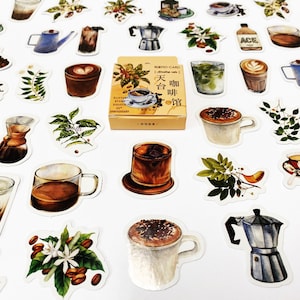 Juego de pegatinas para café, paquete de pegatinas para amantes del café, accesorios para Bullet Journal, pegatinas para planificadores, adornos para álbumes de recortes