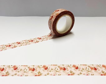 Floral Washi Tape, 15mm Washi UK, Pink Washi Tape, Rose Washi, Flower Stationery, Bullet Journal, Planner Accessories