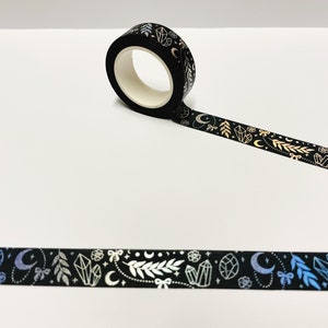 Cinta Washi de cristal, Cinta Washi verde oscuro, Papelería de cinta Washi de piedras preciosas, Accesorios de planificador, Tarrot Butterfly Moon Washi, Bullet Journal
