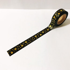 Cinta Star Washi, Cinta Washi de 15 mm, Washi de lámina de oro, Washi estrellado, Estacionario estrella, Washi espacial, Washi negro, Accesorios del planificador, Álbum de recortes