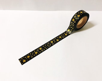 Star Washi Tape, 15mm Washi Tape, Gold Foil Washi, Starry Washi, Star Stationary, Space Washi, Black Washi, Planner Accessories, Scrapbook