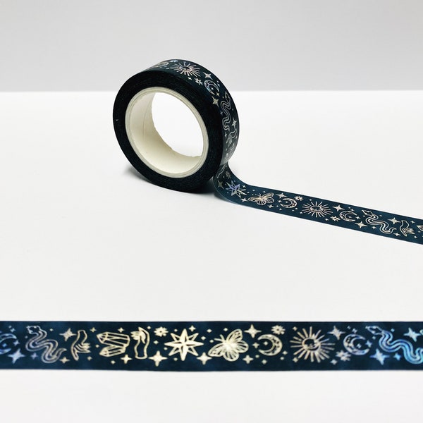 Crystal Washi Tape, Navy Washi Tape, Gemstone Washi Tape Stationery, Planner Accessories, Tarrot Butterfly Moon Washi, Bullet Journal