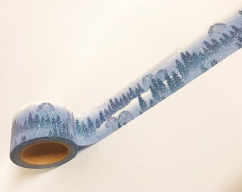 Glitter Landscape Washi Tape: Silhouette Tree, Christmas Scrapbook - 30mm Wide
