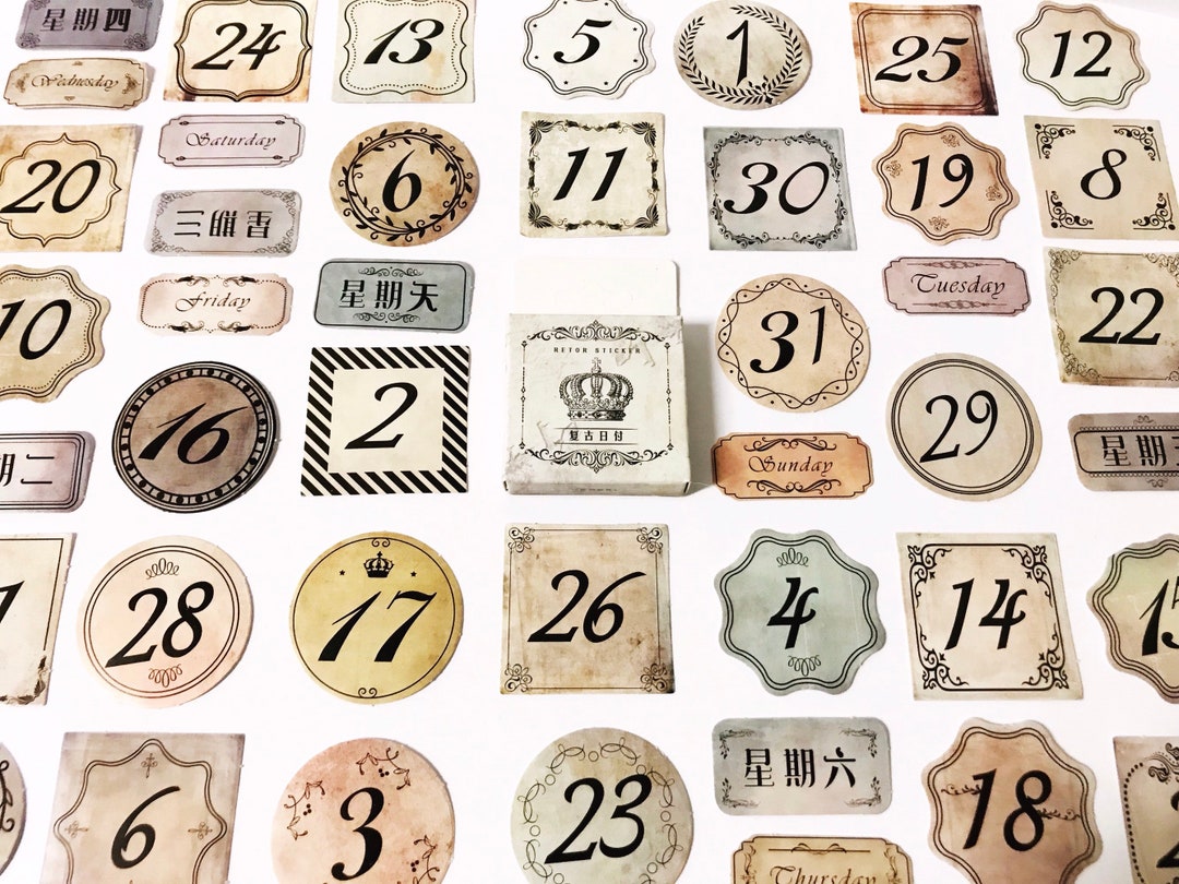 Calendar Stickers, Vintage Stickers, Date Sticker, Number Sticker Set ...