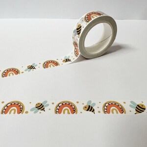 Bienen und Regenbogen Washi Tape, Hummel Frühling Washi Tape, Bienen Aufkleber, Planer Zubehör, Cute Washi, Travelers Notebook, Bullet Journal