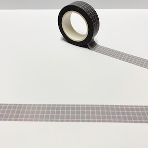 Cinta washi de cuadrícula gris, cinta washi de 15 mm, cinta washi de cuadrados, papelería gris, suministros sencillos para planificadores de bullet journal, álbumes de recortes