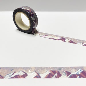 Purple Mountain and Hills Stars y Moon Washi Tape, Nature Washi Tape, Papelería espacial, Suministros minimalistas del planificador de diarios de balas