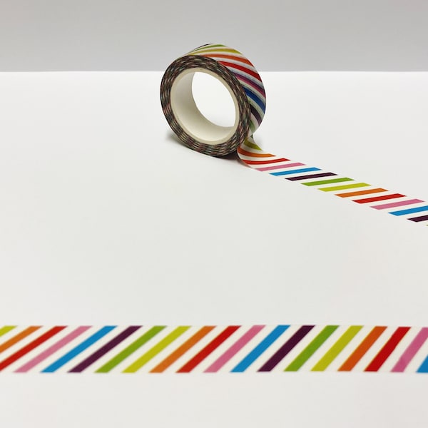 Regenbogen Streifen Washi Tape 15mm x 10M lang UK mehrfarbig gestreift Maskierung Low Tack Papier Klebeband Bullet Journal Planer Dekoration