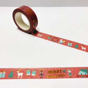 Adorable ruban adhésif en Washi de Noël, ruban d'emballage de Noël, ruban adhésif Washi elfe, renne et ange babiole, agenda de Noël, décoration de Noël, Bullet Journal