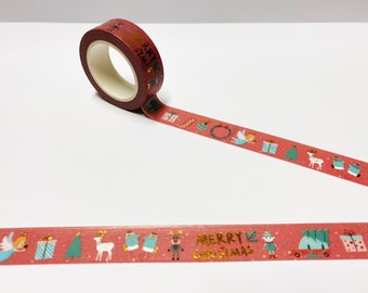 Washi Tape Merry Christmas Gold Foil Angel Present Reindeer Bauble 15mm x 10m 