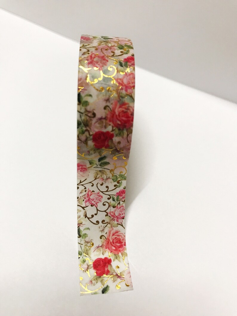 Floral Washi Tape 15mm x 10M long UK Gold Foil Washi Tape Etsy