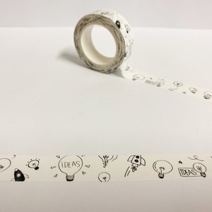 Ideas en blanco y negro Washi Tape, Cinta Washi de bombilla, Washi de buena idea, Washi blanco y negro, Washi minimalista, Bullet Journal, Planificador