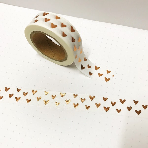 Gold Foil Heart Washi Tape, Weekly Planner, 15mm Washi Tape, Washi Tape UK, Bullet Journal Accessories, Simple Planner, Planner Accessories