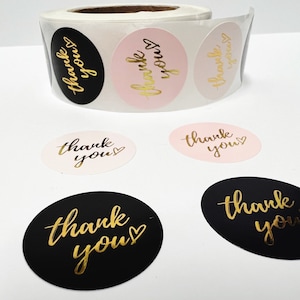 Goldfolien-Kreis Danke Aufkleber 100/500 Pack, Dankbarkeits-Aufkleber, Schwarz-Marine-Rosa-Aufkleber, Goldfolien-Aufkleber, Kleinunternehmen