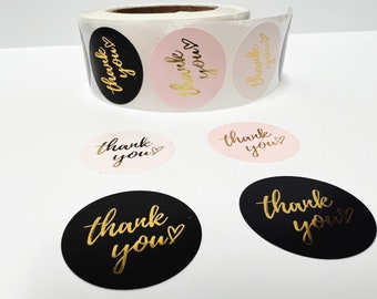 Gold Foil Thank You Stickers: Black, Navy, Pink, Cream - Small Business Supplies