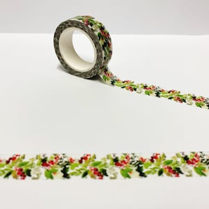 Christmas Holly Washi Tape, Washi Tape mit Stechpalmen, Weihnachten Verpackung, Stechpalme und Beere Washi, Planer Zubehör, Bullet Journal Weihnachten