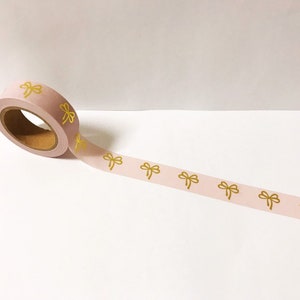 Cinta washi con lazo rosa y dorado, cinta washi de 15 mm, manualidades, planificadores, cinta decorativa, accesorios para bullet journal, álbumes de recortes, cinta washi bonita