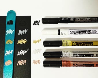 Sakura Pen Touch Metallic Marker Pen, Gold Bronze Silver Black White Pen, Scrapbook Supplies, Bullet Journal, 1mm Nib Pen, Sakura Pens