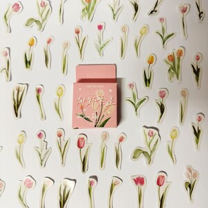 Pegatinas de flores de tulipán, pegatinas florales, pegatinas de naturaleza, juego de pegatinas, pegatinas para álbumes de recortes, accesorios de planificador, pegatinas para Bullet Journal Bujo