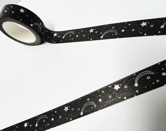 Star Washi Tape, 15mm Washi Tape, Silver Foil Washi, Starry Washi, Star Stationary, Space Washi, Black Washi, Planner Accessories, Scrapbook