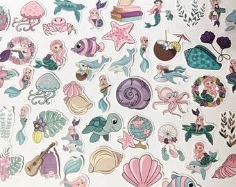 Under the Sea Vinyl Stickers, Marine Stickers, Planner Stickers, Scrapbook Stickers, Bullet Journal Stickers, Mermaid Jellyfish Sticker Set