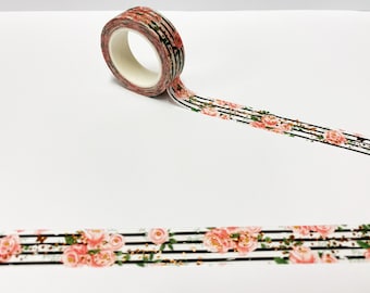 Floral Washi Tape, Rose and Butterfly Copper Foil Washi Tape, Rose Washi, Flower Stationery, Bullet Journal, Planner Accessories