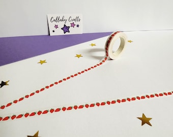 Thin Strawberry Washi Tape, Red Washi Tape, Thin Strawberry Summer Washi Tape, Bullet Journal, Planner Supplies