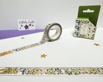 Green Paisley Gold Foil Washi Tape, Bullet Journal, Planner, Nature Washi, Flower Washi Tape, Cute School Supplies, Cute Pattern Washi