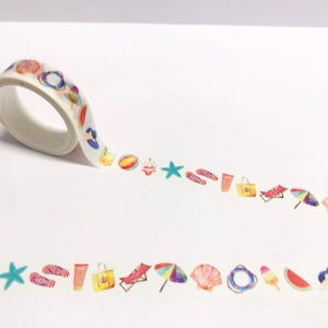 Cinta washi de verano, cinta washi de playa, cinta washi junto al mar, cinta washi de 15 mm, diario de verano, washi de helado, álbum de recortes de verano, cinta para planificador
