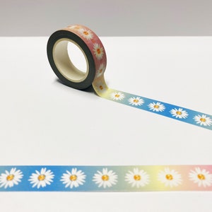 Cinta washi rosa y azul con margaritas, 15 mm x 10 metros de largo, ideal para decorar álbumes de recortes, diarios, planificadores y Filofax.