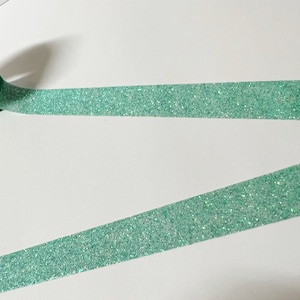Cinta Washi de brillo turquesa pastel, cinta Washi de brillo de menta, cinta Washi de brillo, brillo sin desorden, adornos de álbum de recortes, diario de balas